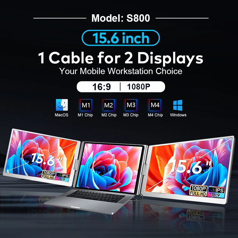 15.6 Inch Portable Tri-Screen Monitor FHD 360° adjustable screen