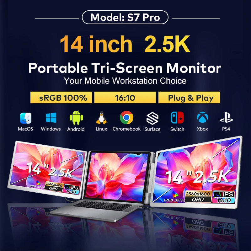 14" 2.5K QHD Laptop Screen Extender with 360-degree rotatable side screen