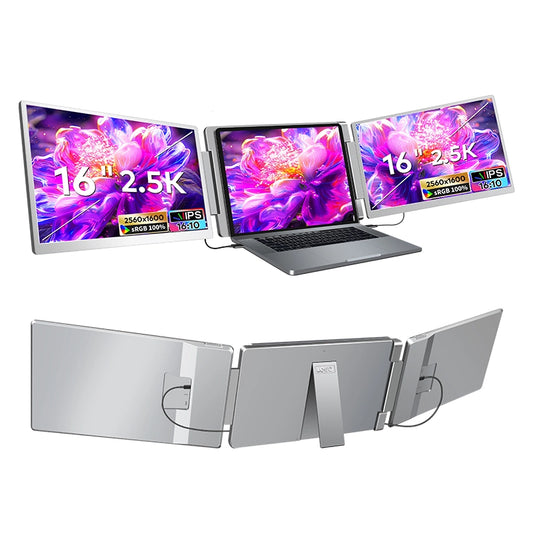 16" 2.5K QHD Laptop Screen Extender with 360-degree rotatable side screens