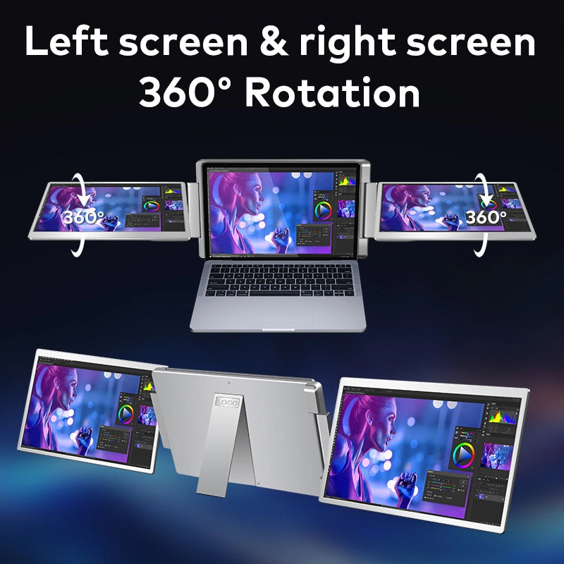 16" 2.5K QHD Laptop Screen Extender with 360-degree rotatable side screens