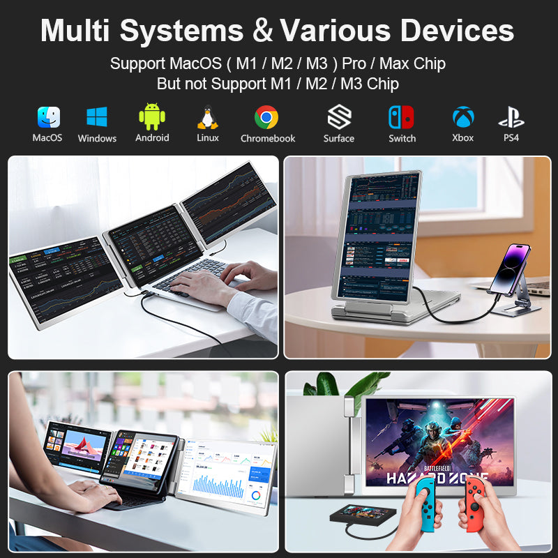 16" 2.5K QHD Laptop Screen Extender with 360-degree rotatable side screens